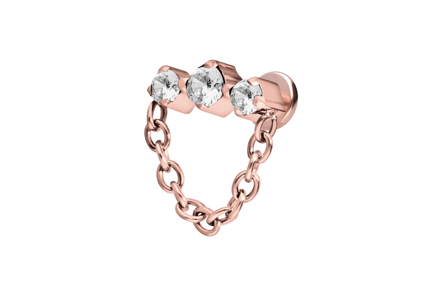 Titan Labret Piercing mit Innengewinde 3 EINGEFASSTE KRISTALLE + KETTE